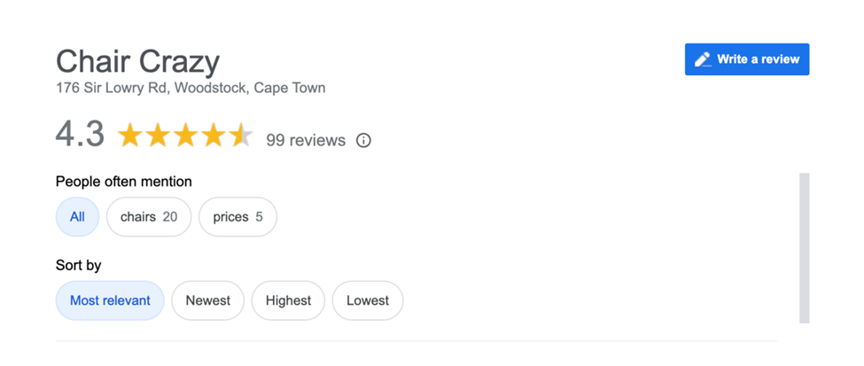 Chair Crazy on Google Reviews