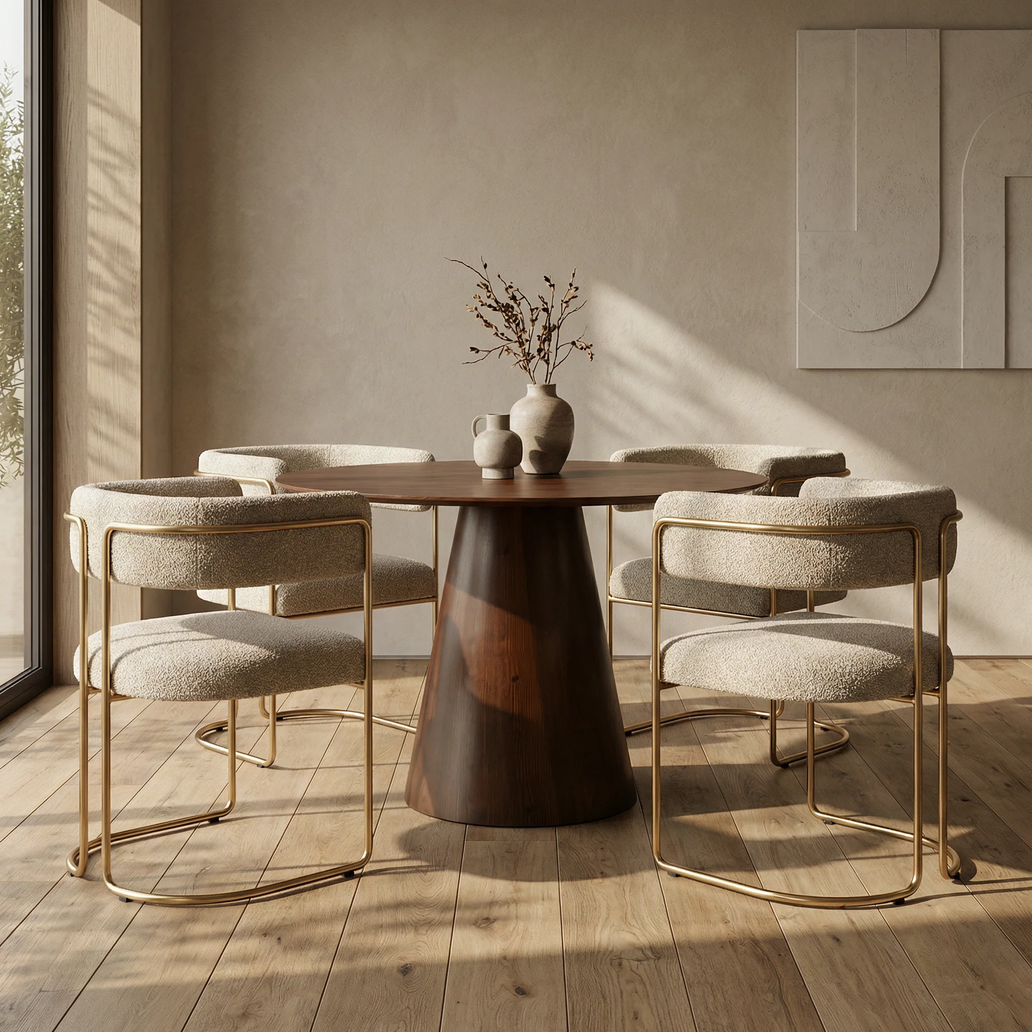 Juliana Chair Brushed Brass Frame – Bouclé Stone Lifestyle