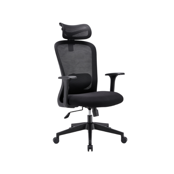 Eros High Back Office Chair in black with adjustable headrest and adjustable lumbar support